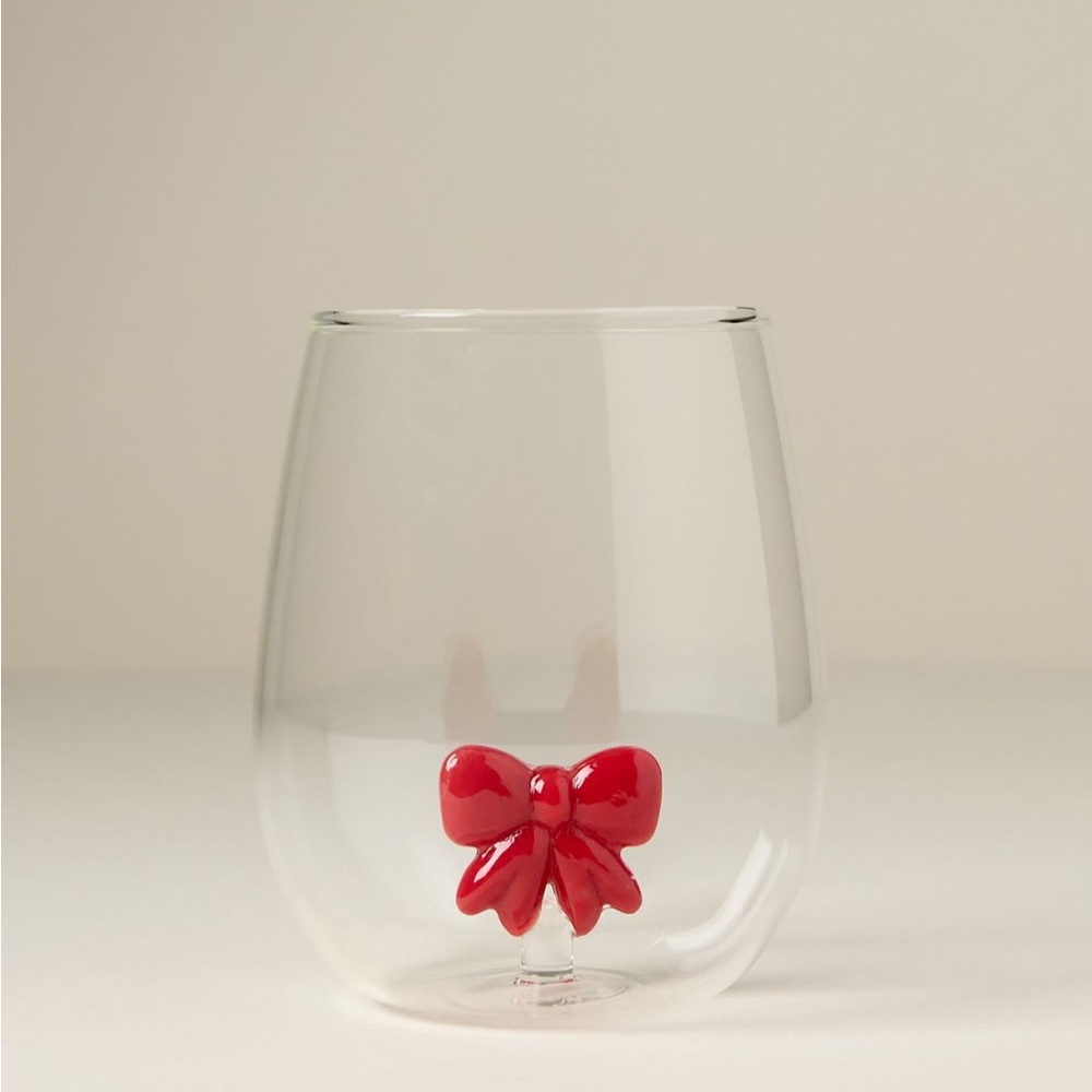Anthropologie The Jolly Icon Stemless Wine Glass | Bow | NWT - Picture 3 of 5